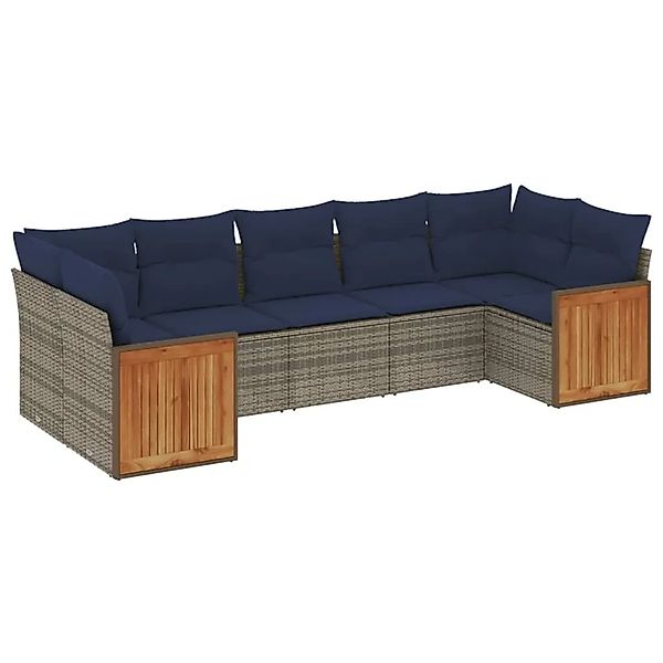 vidaXL 7-Tlg Gartensofa-Set mit Kissen Grau Polyrattan 3227951 günstig online kaufen