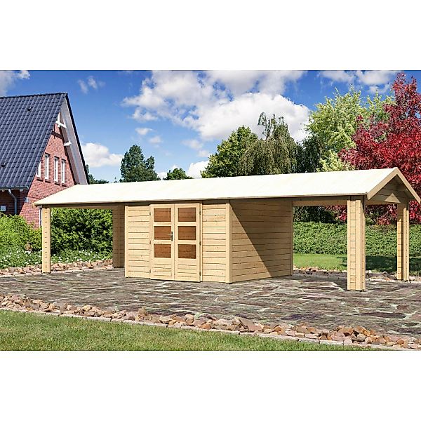 Karibu Holz-Gartenhaus Timra Naturbelassen Satteldach 300 cm x 300 cm günstig online kaufen