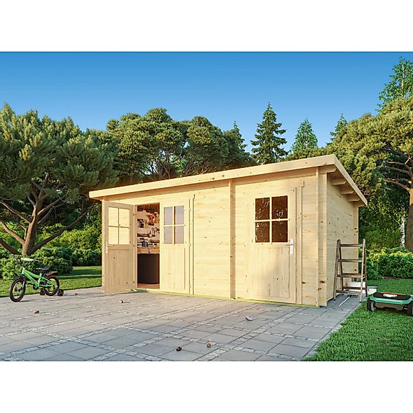 Fjordholz Pultdach Gartenhaus Modell Ezra 5H 28mm Grau Imprägniert günstig online kaufen