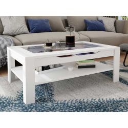 Weißer Wohnzimmertisch mit Glasplatte 110 cm breit - 43 cm hoch günstig online kaufen