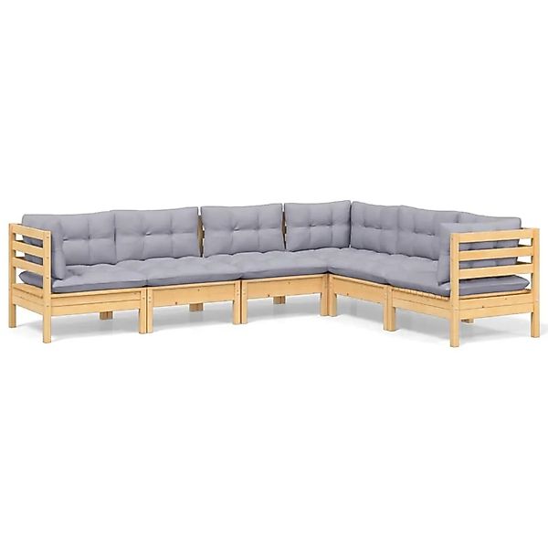 vidaXL 6-Tlg Garten-Lounge-Set mit Grauen Kissen Kiefer Massivholz 3096682 günstig online kaufen
