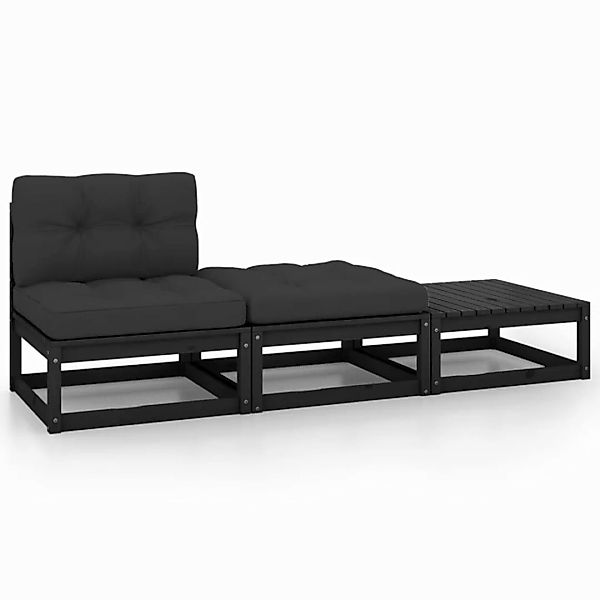 3-tlg. Garten-lounge-set Mit Kissen Schwarz Kiefer Massivholz günstig online kaufen