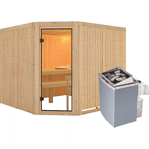 Karibu Sauna Ystad inkl. 9 kW Ofen mit integr. Strg., Glastür Bronziert günstig online kaufen