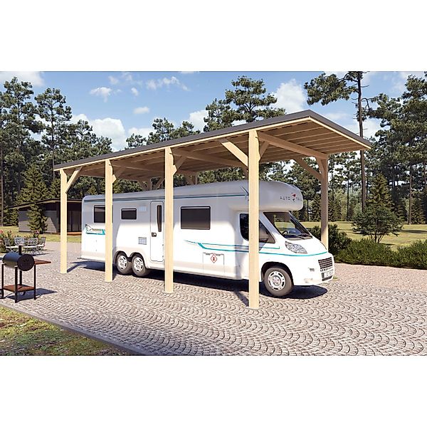 Holzbrüder Camping-Carport Ralf 32m² Imprägniert-Dunkelgrau günstig online kaufen