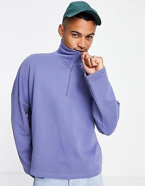 ASOS DESIGN – Kastiges Oversize-Sweatshirt in Lila mit kurzem Reißverschlus günstig online kaufen