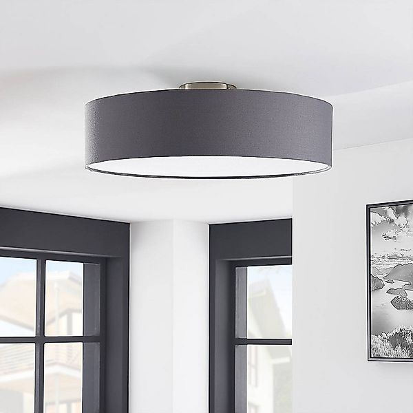 Lindby Deckenleuchte Sebatin, Ø 50 cm, grau, Stoff, E27 günstig online kaufen