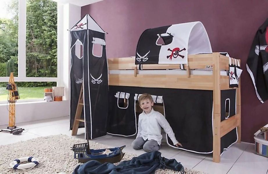 Natur24 Kinderbett Halbhohes Einzelbett Kim Buche lackiert 90x200cm Einzelb günstig online kaufen