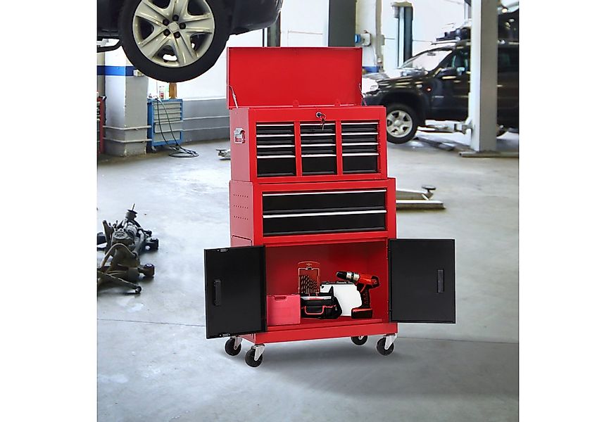 HOMCOM Werkstattwagen mit 6 Schubladen, Schrankfach, Antirutschmatten, 2 Sc günstig online kaufen