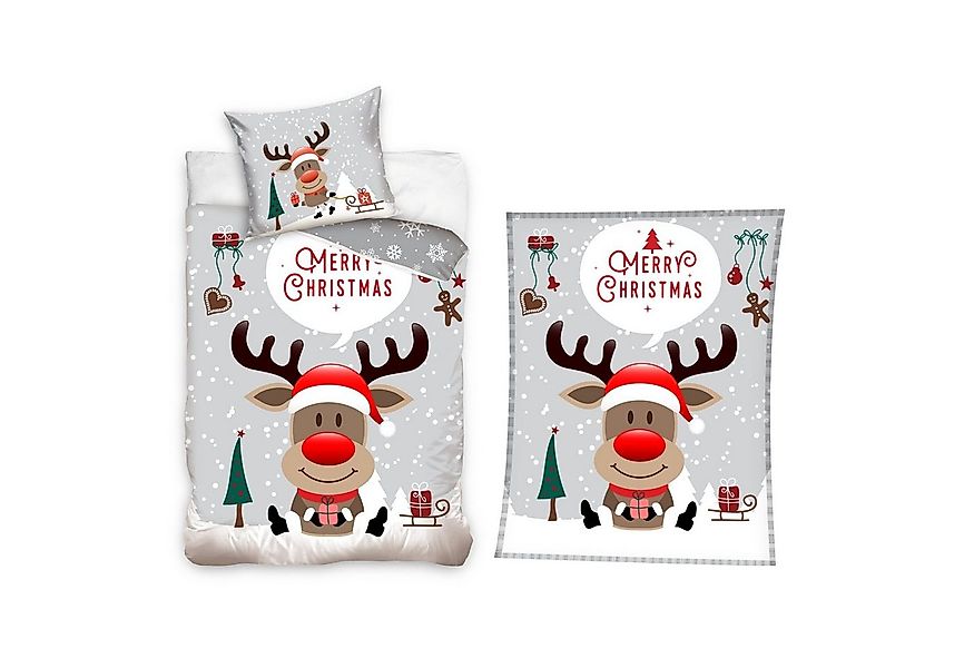 MTOnlinehandel Bettwäsche Weihnachten "Rentier mit roter Nase" Merry Christ günstig online kaufen