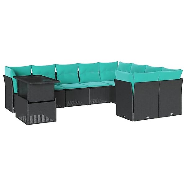 vidaXL 10-Tlg Gartensofa-Set mit Kissen Schwarz Polyrattan 3266847 günstig online kaufen