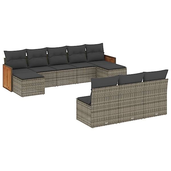 vidaXL 10-Tlg Garten-Sofagarnitur mit Kissen Grau Poly Rattan 3228069 günstig online kaufen