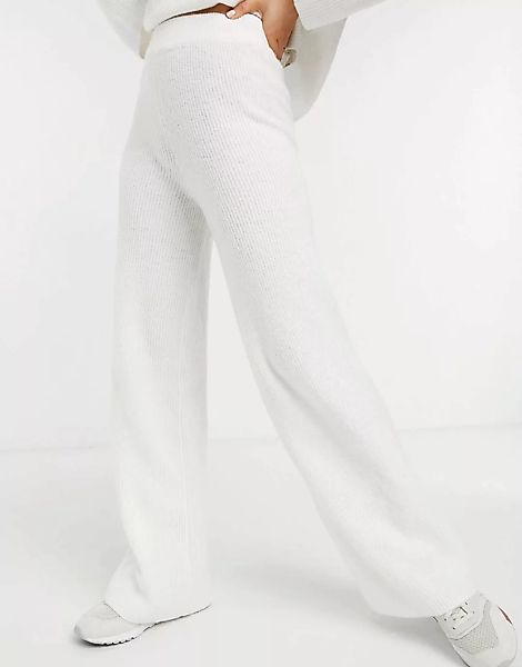ASOS DESIGN – Gerippte Hose mit weitem Bein in Creme, Kombiteil-Weiß günstig online kaufen
