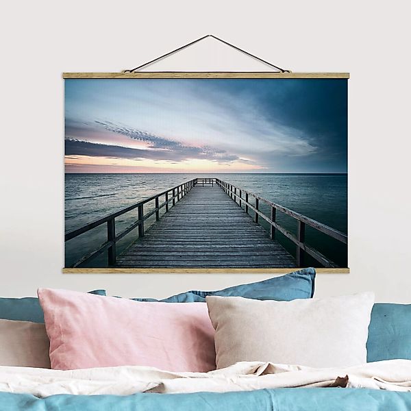 Stoffbild Strand mit Posterleisten - Querformat Steg Promenade günstig online kaufen