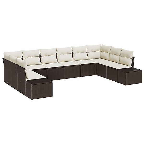 vidaXL Loungesofa 10-teiliges Garten-Sofa-Set mit Kissen Braunes Poly-Ratta günstig online kaufen