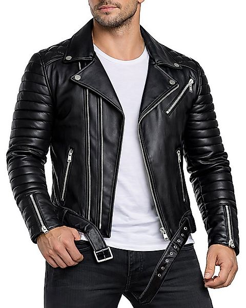 Reichstadt Lederjacke Herren slim fit Bikerjacke Silver Zipper RS001LUX Bla günstig online kaufen