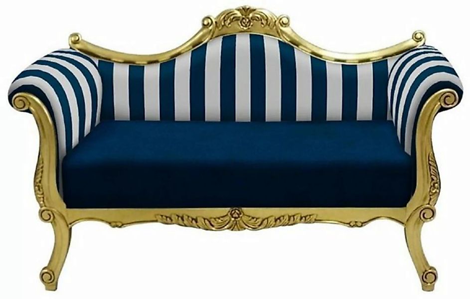 Casa Padrino Sofa Barock Sofa mit Streifen Blau / Weiß / Gold - Handgeferti günstig online kaufen
