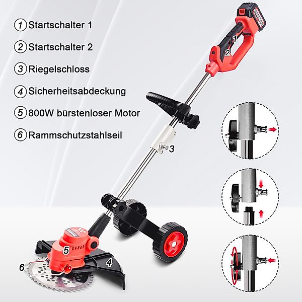 XERSEK Elektro-Rasentrimmer 800W Akkurasenmäher 5Messer Akku günstig online kaufen