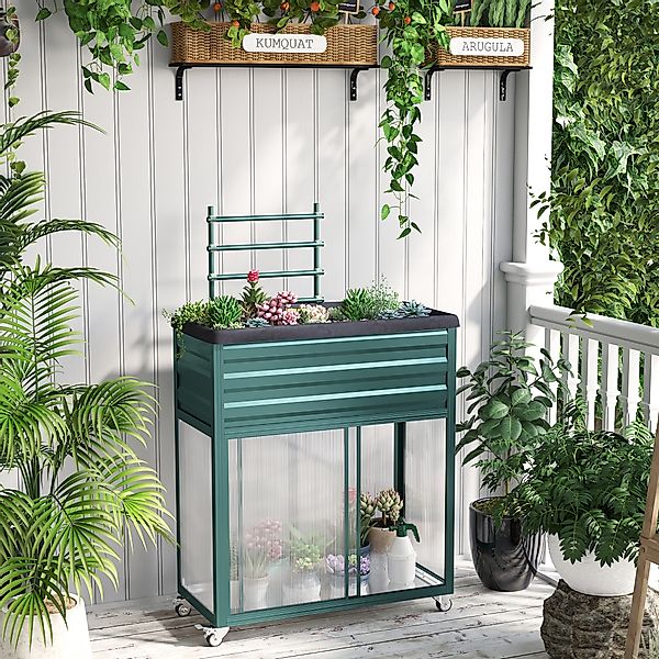 Outsunny Hochbeet mit Rankgitter  Blumenkasten mit Rollen & Ablagefläche, V günstig online kaufen