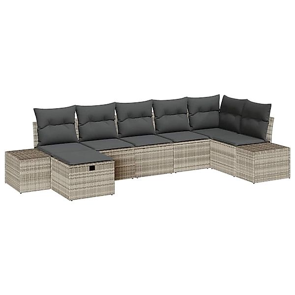vidaXL Garten-Sofa-Set mit Kissen 7-Tlg Hellgrau Poly Rattan 3359401 günstig online kaufen