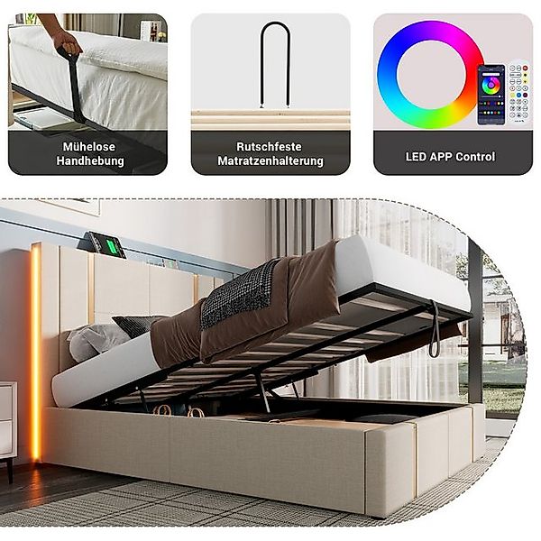 HAUSS SPOLE Polsterbett 140×200 mit Ladefunktion APP-Control LED Beige Lein günstig online kaufen