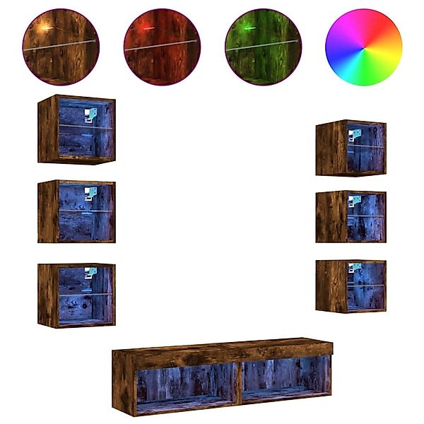 vidaXL 8-Tlg Wohnwand mit LED-Beleuchtung Räuchereiche Holzwerkstoff 321663 günstig online kaufen