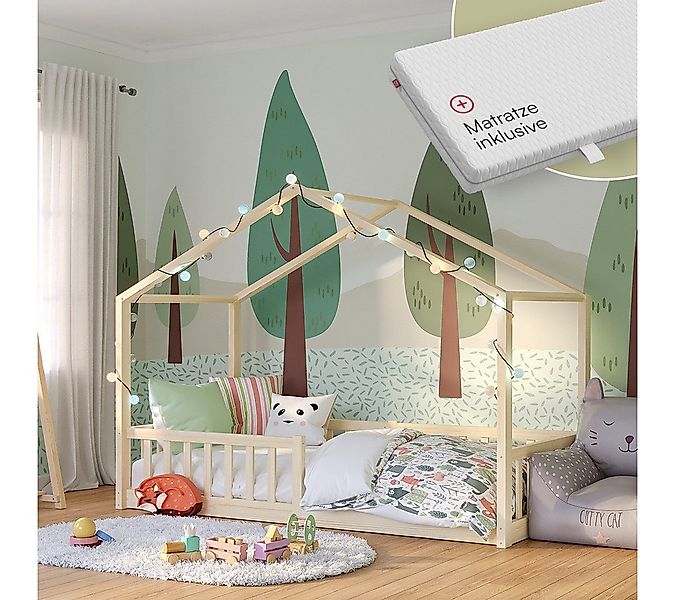 Bellabino Hausbett Bia mit Lattenrost (natur, mit Matratze), Bodenbett mit günstig online kaufen