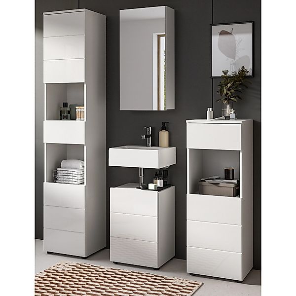 Inn.Furn Badmöbel Set 4-teilig in Weiß Hochglanz 144 x 190 cm Larik günstig online kaufen
