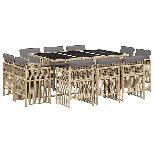 vidaXL 11-Tlg Garten-Essgruppe mit Kissen Beigemischung Poly Rattan 3211032 günstig online kaufen