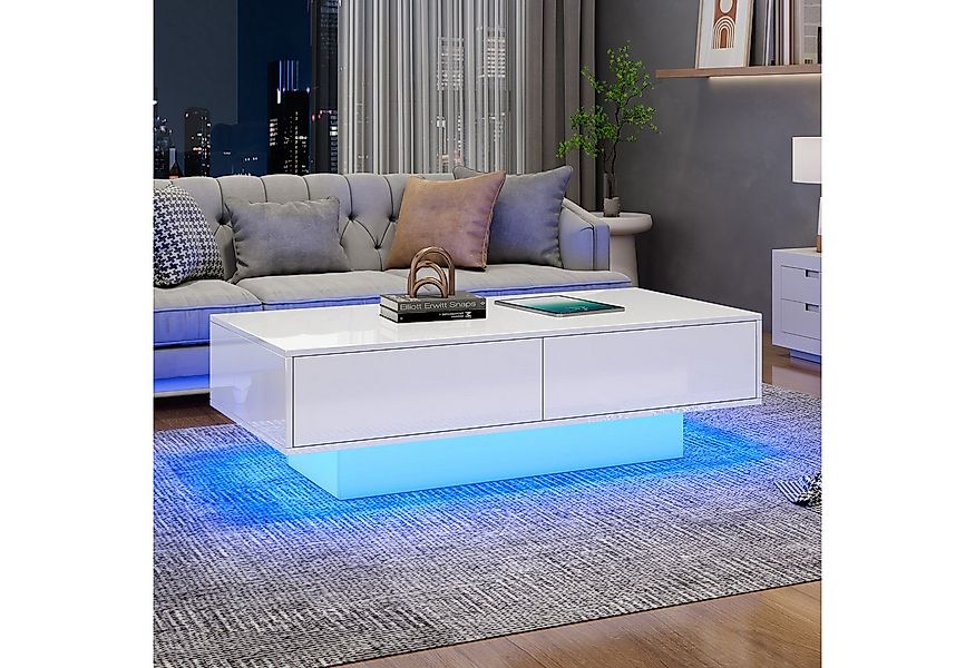 HAUSS SPOLE Couchtisch Hochglanz Couchtisch in Weiß, mit 2 Schubladen, LED- günstig online kaufen