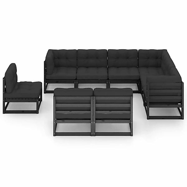 9-tlg. Garten-lounge-set Mit Kissen Schwarz Massivholz Kiefer günstig online kaufen