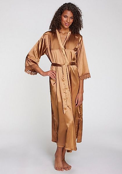 LASCANA Kimono, Langform, Satin, Kimono-Kragen, Gürtel, Mit spitze besetzte günstig online kaufen