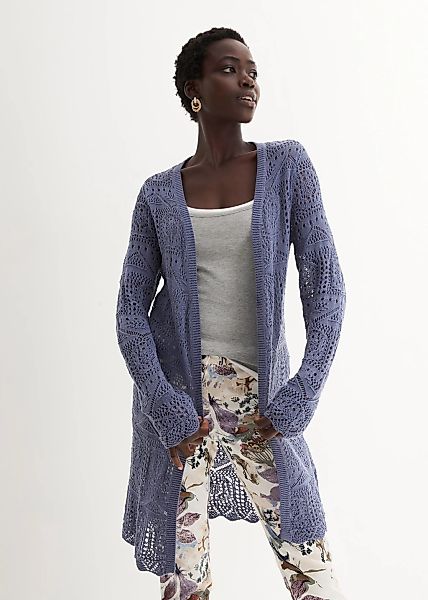 bonprix Longstrickjacke 1 tlg. lockere Passform, mit femininem Lochmuster, günstig online kaufen