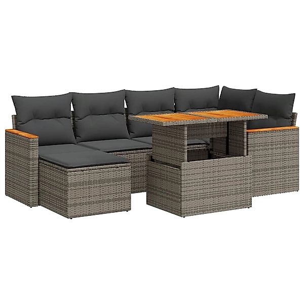 vidaXL 7-Tlg Garten-Sofagarnitur mit Kissen Grau Poly Rattan Akazie 3327511 günstig online kaufen