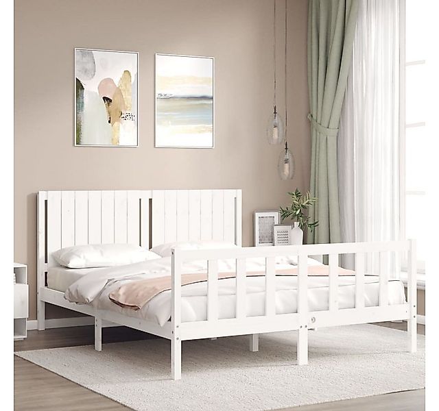 vidaXL Bett Massivholzbett mit Kopfteil Weiß günstig online kaufen