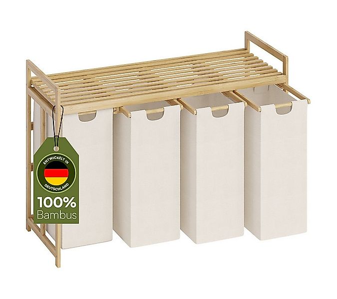Bellamio Wäschekorb Newa aus Bambus (4 Fächer mit 1 Ablage, Beige 200 L), a günstig online kaufen