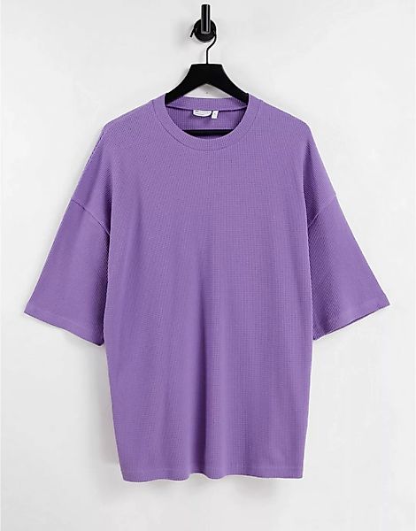 ASOS DESIGN – Oversize-T-Shirt mit Waffelstruktur in Lila-Violett günstig online kaufen