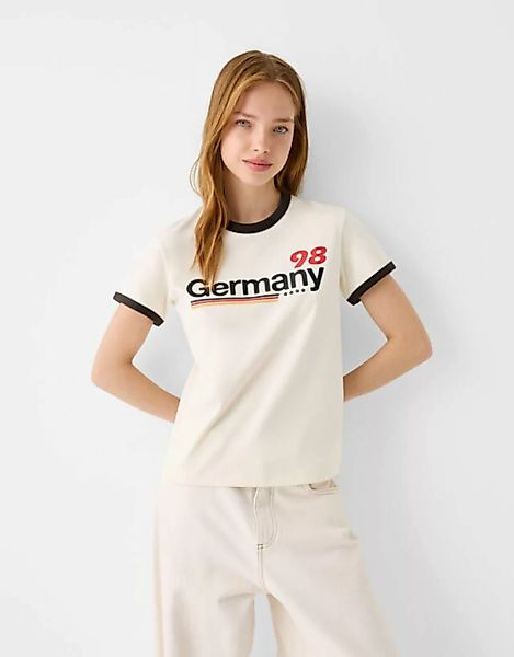 Bershka Sportliches Kurzarm-T-Shirt Mit Kontrasten Damen Xl Rohweiß günstig online kaufen
