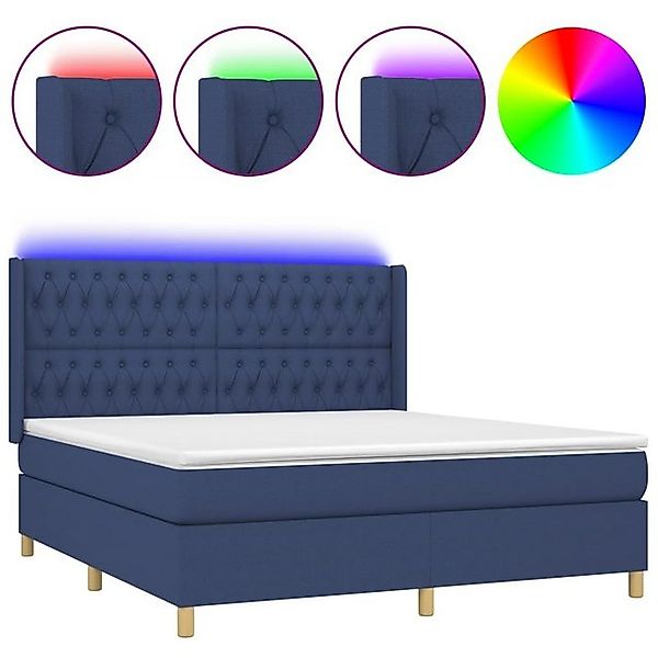 vidaXL Boxspringbett Boxspringbett mit Matratze LED Blau 180x200 cm Stoff B günstig online kaufen