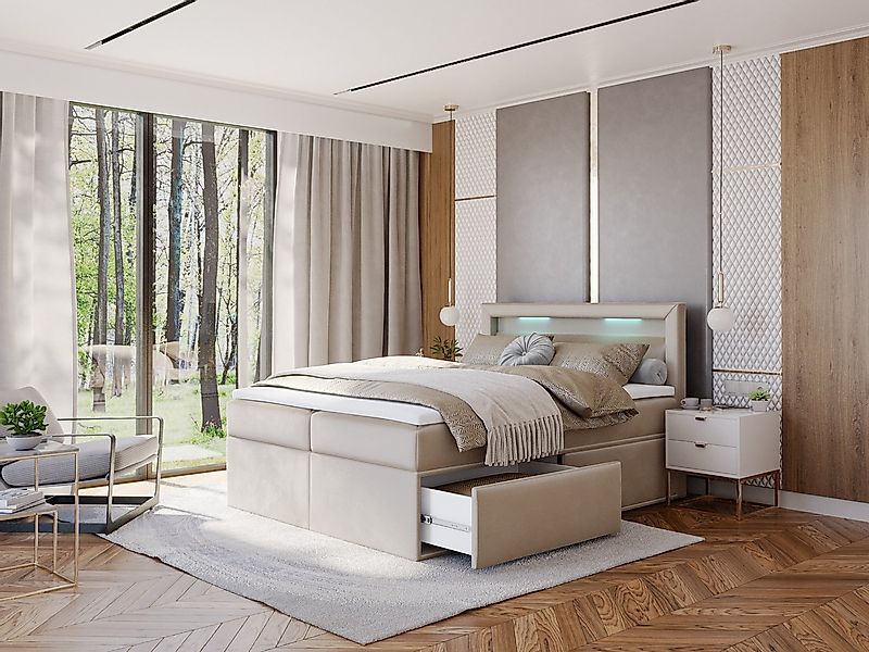 thematys Boxspringbett mit LED Polsterbett Stauraumbett 120x200, 140x200, 1 günstig online kaufen