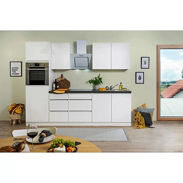 Respekta Küchenzeile GLRP270HWW Grifflos 270 cm Weiß Hochglanz günstig online kaufen