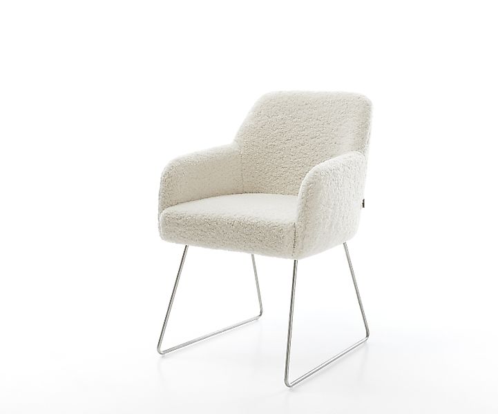 Esszimmerstuhl Greg-Flex Teddystoff Beige Kufengestell Edelstahl Taschenfed günstig online kaufen