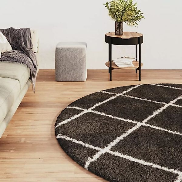 Vidaxl Teppich Shaggy Hochflor Creme Und Anthrazit Φ120 Cm günstig online kaufen