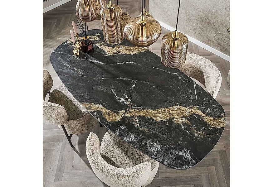 LEVEN Lifestyle Esstisch Esszimmertisch oval Tischplatte Keramik schwarz Fo günstig online kaufen