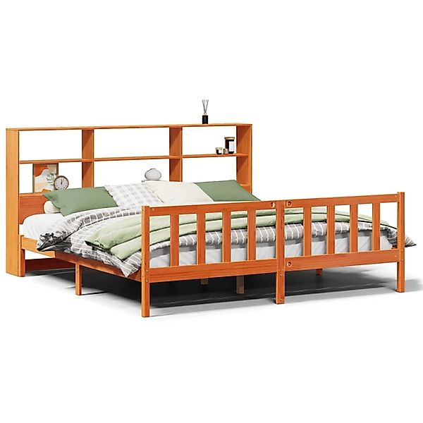 vidaXL Massivholzbett mit Regal ohne Matratze Wachsbraun 200x200 cm 3321726 günstig online kaufen