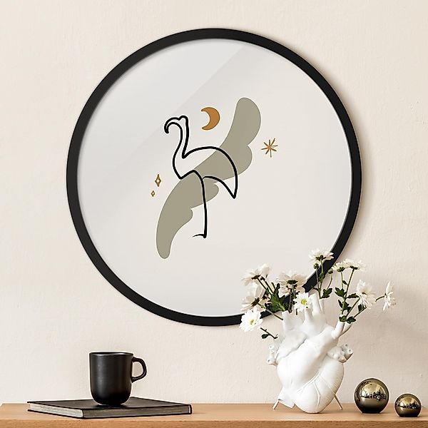 Rundes Bild mit Rahmen Picasso Interpretation - Flamingo günstig online kaufen