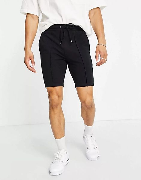 ASOS DESIGN – Enge Pikee-Shorts mit Biesen in Schwarz, Kombiteil günstig online kaufen