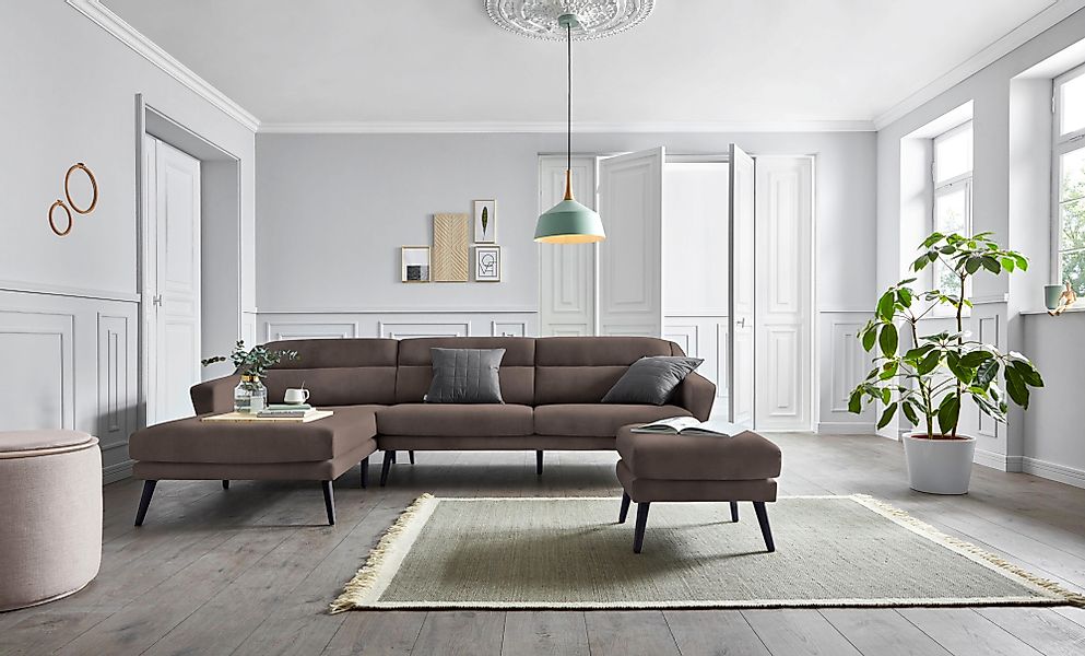andas Ecksofa "Bille L-Form" mit Naht im Rückenkissen und Beinen aus Eichen günstig online kaufen