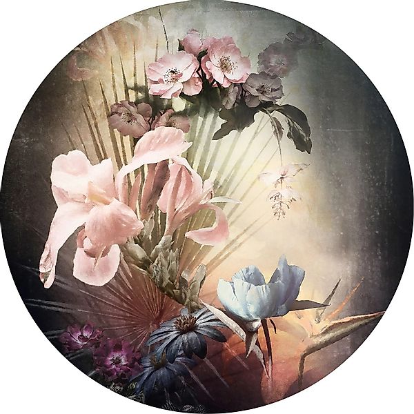 Sanders & Sanders Selbstklebende Runde Tapete Blumen Rosa Blau und Grün Ø 1 günstig online kaufen