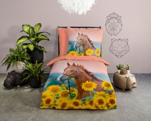 good morning Kinderbettwäsche "Beauty Horse Sunflower" 2 Stk. tlg. Baumwoll günstig online kaufen