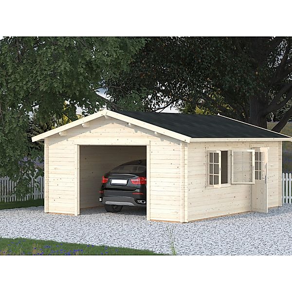 Palmako Garage Roger ohne Tor 450 x 550 cm Lackiert Grau-Weiß FSC® günstig online kaufen